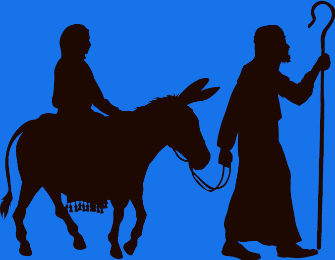 Maria auf dem von Josef geführten Esel